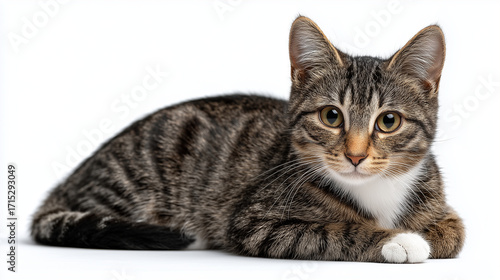 Wallpaper Mural Tabby Cat Lying Down on White Background Torontodigital.ca