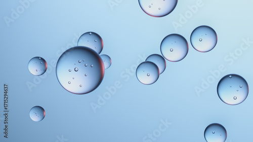 3D render of scientific transparent orbs with gas pockets. Abstract floating bubbles