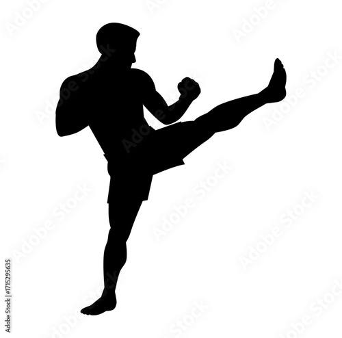 Cartoon Silhouette Athlete Muay Thai Practitioner Simple Logo Design Icon Digital