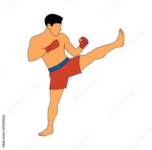  Cartoon Athlete Muay Thai Practitioner Simple Logo Design Icon Digital