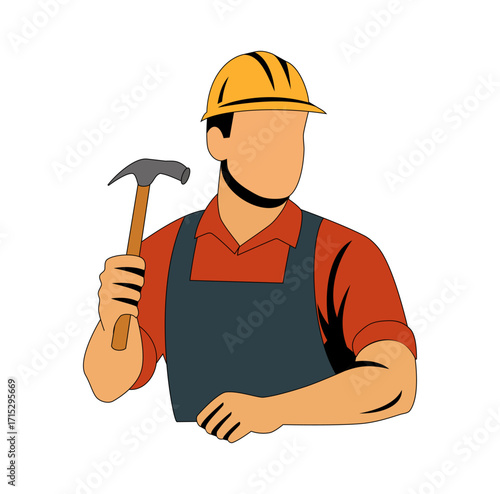 Cartoon Man Labor Worker Simple Logo Design Icon Digital