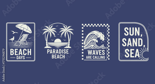 Summer Beach Vibes Vector Graphics Collection with Palm Trees and Ocean Waves