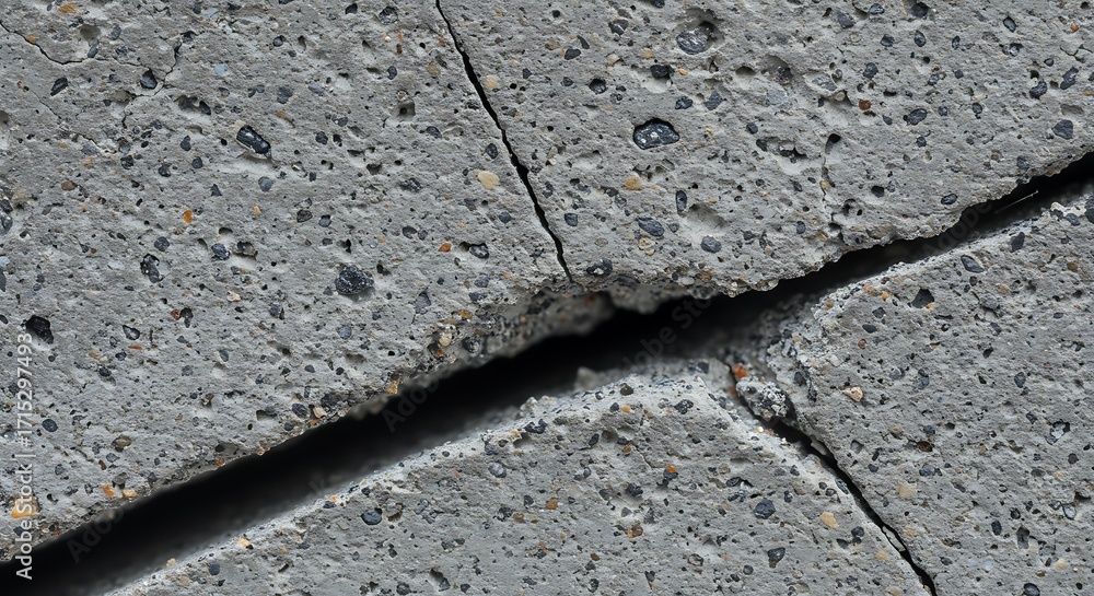 Obraz premium Close-up Macro View of Jagged Cracks in Weathered Concrete Pavement Surface.