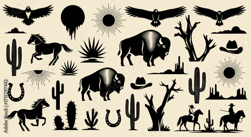 Vintage Wild West Elements Silhouette Vector Design