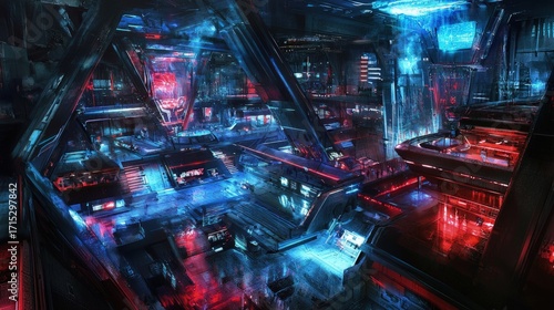 Futuristic cityscape of interconnected structures.