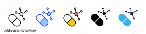 Drug Molecule Icon Collection With Multiple Styles