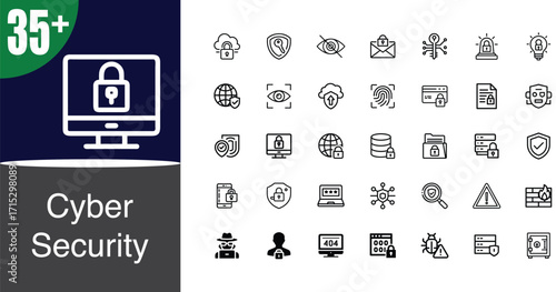 Cyber security icons set digital protection lock data network threats security technology concepts