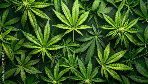 Close-up vibrant green cannabis leaves