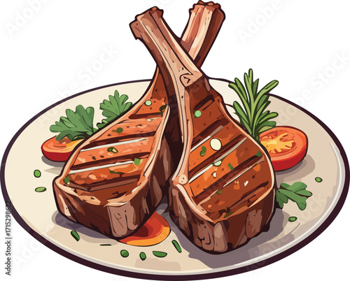 Smoked Lamb Chops Grilled BBQ Food Vector Illustration