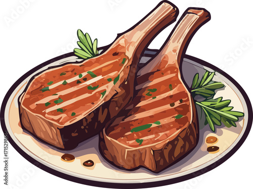 Smoked Lamb Chops Grilled BBQ Food Vector Illustration