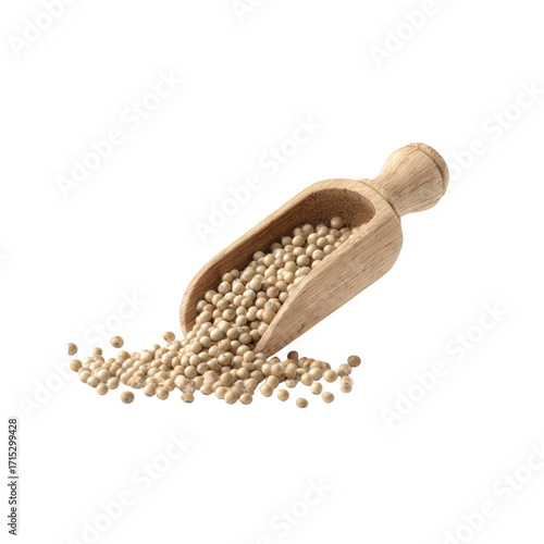 White Peppercorns in Wooden Scoop, Close-up View