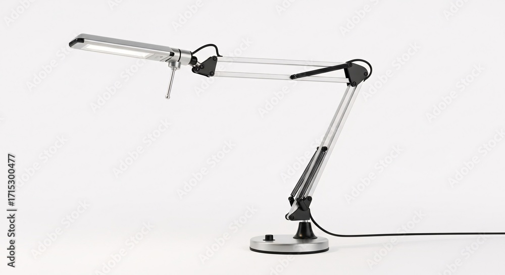 Naklejka premium Sleek modern adjustable desk lamp with bright LED light illuminates workspaces for focused productivity