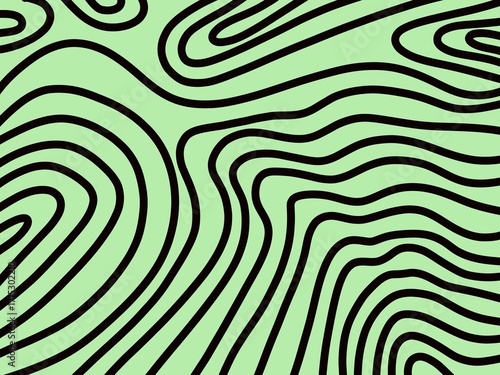 Wavy lines background. Black wavy lines. Green background with lines. Abstract black wavy pattern design.