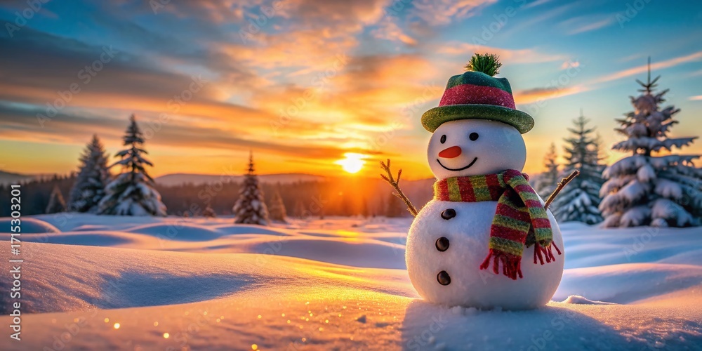 Obraz premium Whimsical Snowman in Winter Wonderland: A Story Waiting to be Told