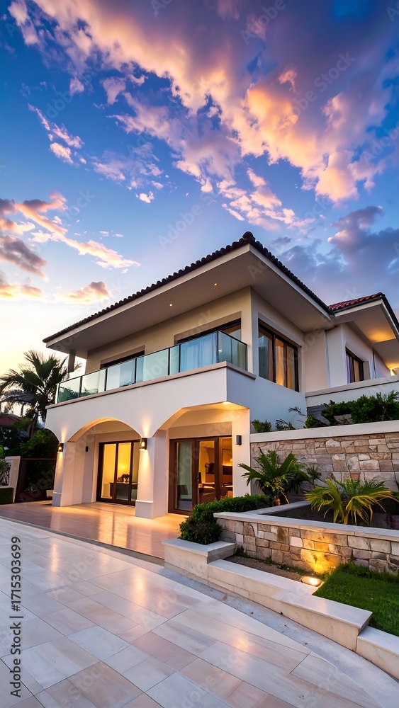 Fototapeta premium Modern luxury home at sunset