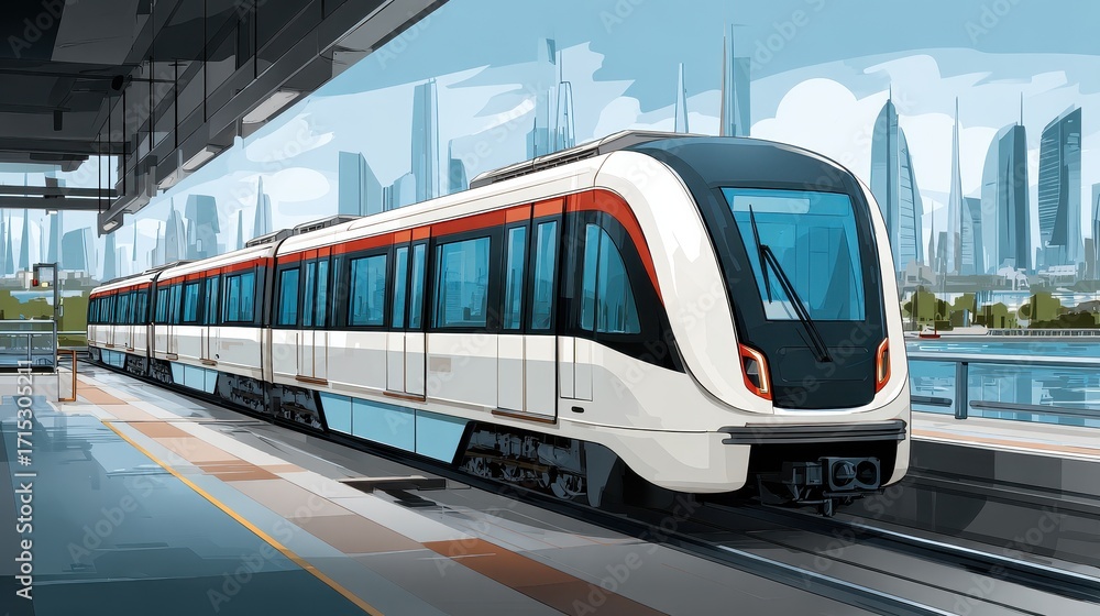 Fototapeta premium Modern train at city station