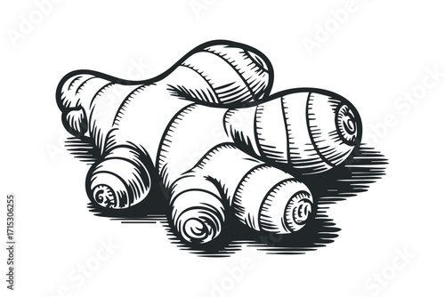 Ginger root on transparent background image. Vector hand drawn