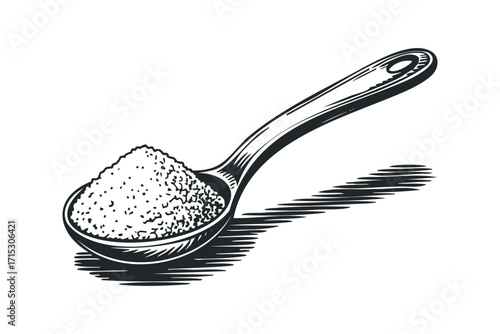 Wooden Spoon Full of Granulated Sugar Image. Vector hand drawn