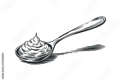 Creamy substance on spoon image on transparent background. Vector hand drawn