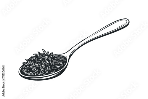 Spoonful of uncooked rice on transparent background. Vector hand drawn