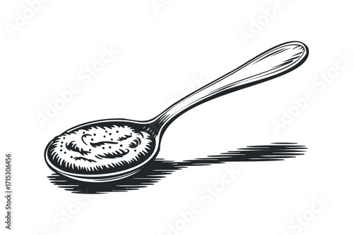 Spoon with textured food preparation substance. Vector hand drawn