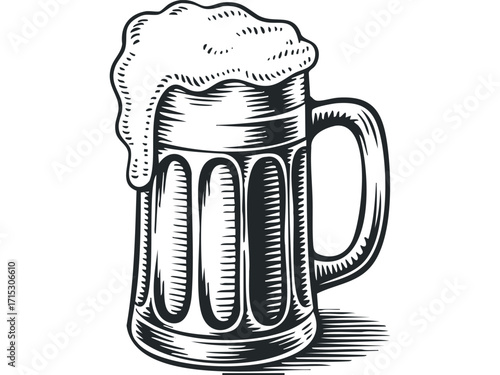 Mug full of foamy liquid image isolated on transparent background. Vector hand drawn