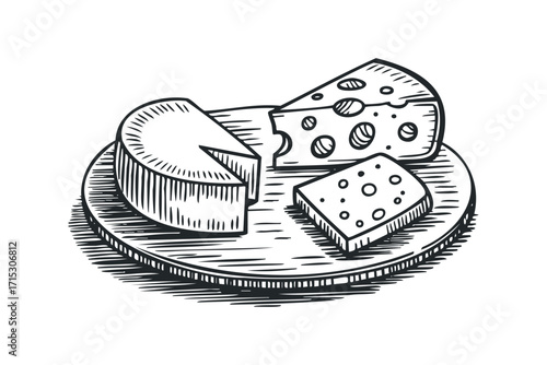Cheese platter sketch on transparent background. Vector hand drawn