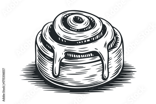 Piping Icing on Cinnamon Roll. Vector hand drawn