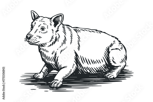 Line art dog sitting on transparent background. Vector hand drawn