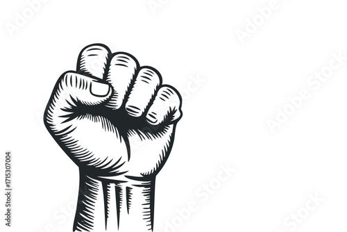 Fist raised in defiance, protest symbol on transparent background. Vector hand drawn