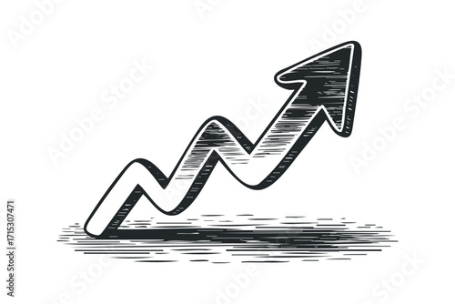 Hand drawn rising arrow graph on transparent background. Vector hand drawn