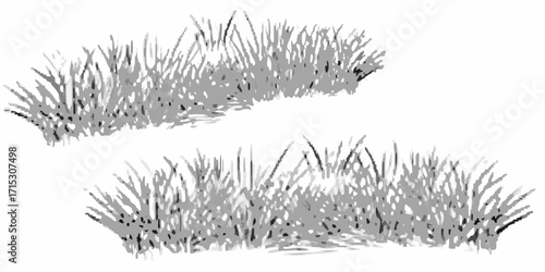 Two patches of grey scale grass depicted with a sketchy style on a white background illustration | editable eps vectors silhouette