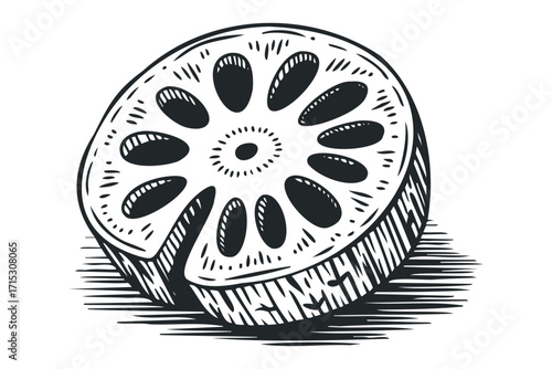 Slice of Lotus Root Food Ingredient. Vector hand drawn
