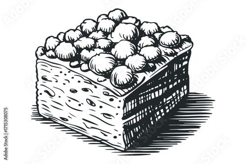 Square pastry with berries on top image. Vector hand drawn