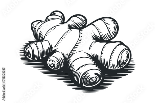 Ginger root sketch on transparent background. Vector hand drawn