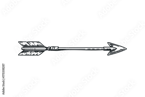 Fletched Arrow on Transparent Background Image. Vector hand drawn