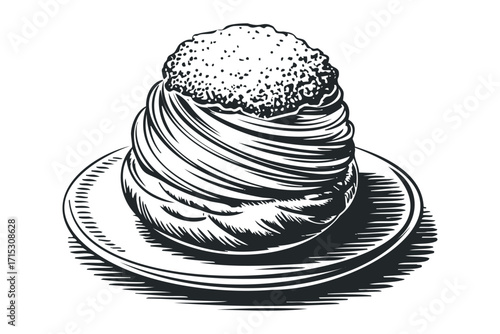 Food pastry dessert on plate transparent background. Vector hand drawn