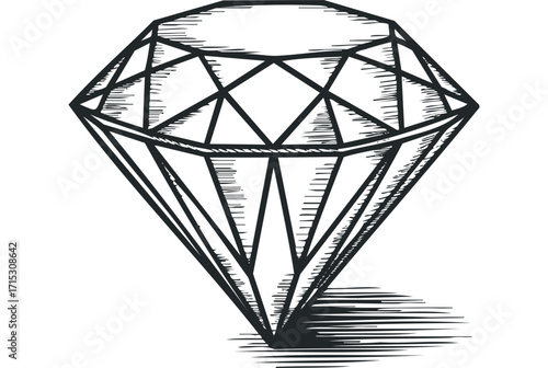 Hand Drawn Diamond Gemstone With Shadow Image. Vector hand drawn