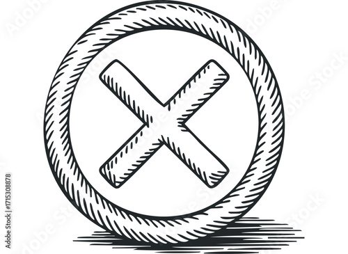 X mark symbol outline on transparent. Vector hand drawn