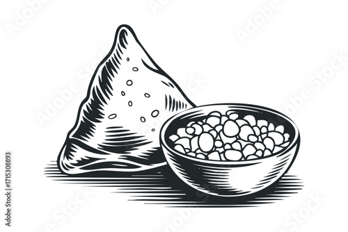 Savory Samosa and Chutney Dish Transparent. Vector hand drawn