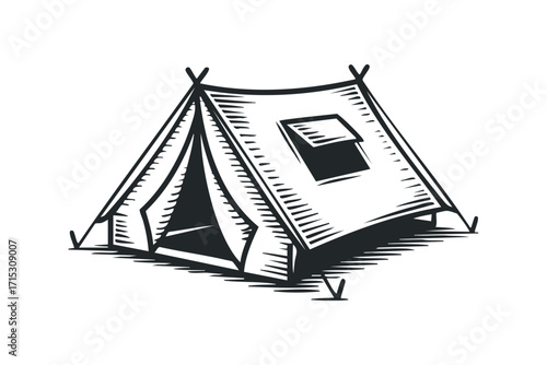 Tent camping structure symbol on transparent background. Vector hand drawn