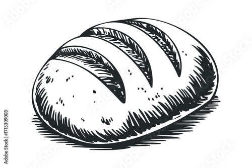 Freshly baked loaf of bread sketch on transparent. Vector hand drawn
