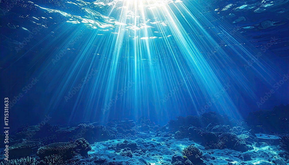 Fototapeta premium Underwater Light Rays Ocean Scene