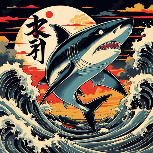 Japanese tattoo art shark vector