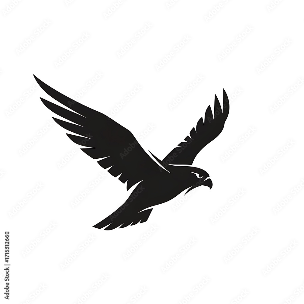 Obraz premium A stylized silhouette of a soaring bird of prey against a plain white background.