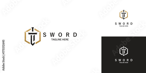 Simple sword logo design with unique concept premium vector