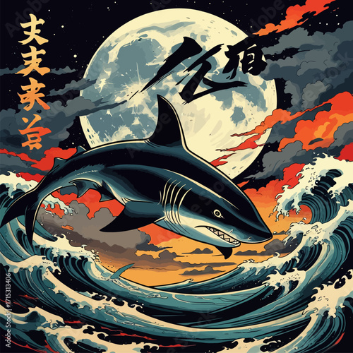 Japanese tattoo art shark vector
