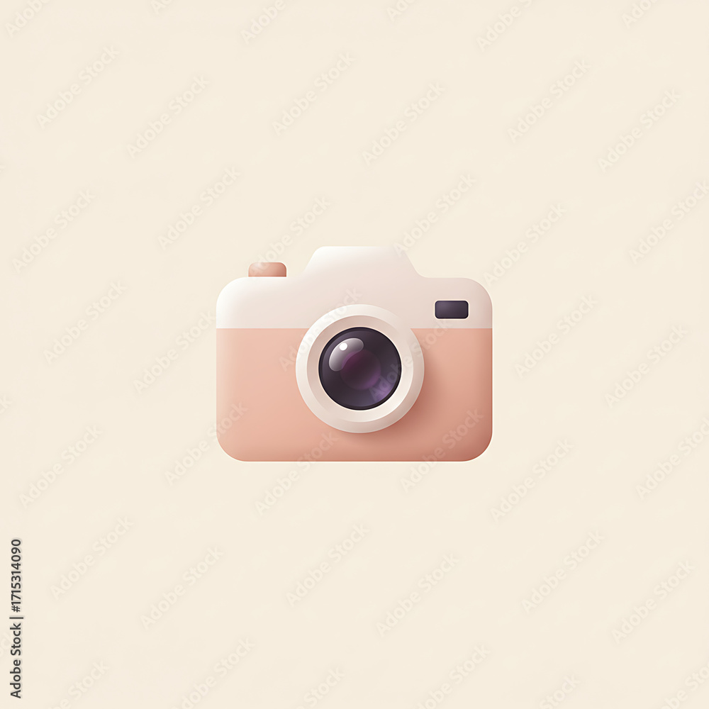 Fototapeta premium Adorable 3D Rendered Vintage Pink Camera Icon on a Soft Beige Background, Perfect for Creative Photography Concepts and Digital Interface Designs