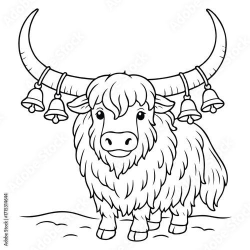 Yak Carrying Christmas Tree with Bells Coloring Page
