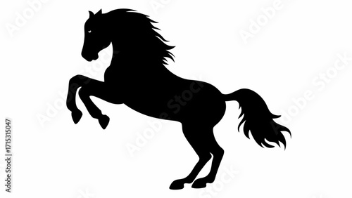 Stunning black horse silhouette rearing up, a symbol of power and freedom, perfect for equestrian themes or logos, exuding classic elegance and strength